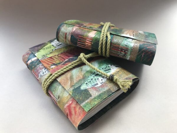'Music' A6 collaged silk and mixed media long-stitch bound journal